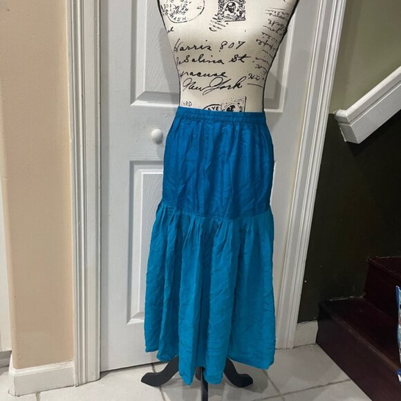 VTG CLASSY CHIC 100% SILK MIDI TIERED SKIRT TURQUOSE 8 GLOSSY SOPHISTICATED - Picture 9 of 16